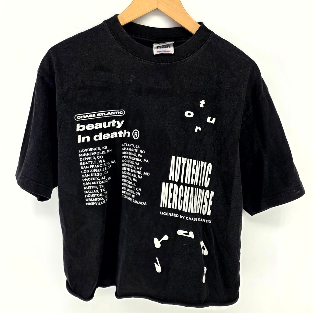Chase Atlantic Shirt Mens Large Black Beauty In Death Tour Cropped Graphic Tee